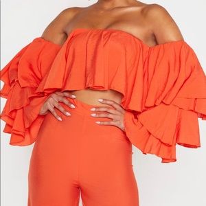 Orange sleeve crop top